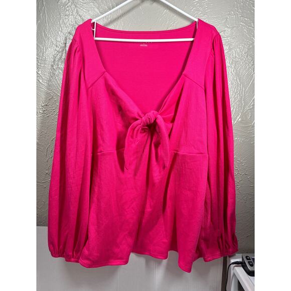 NWT Ava & Viv Shirt Women’s Pink Long Sleeve Sweetheart Tie Neck Plus Aize 2X - Picture 1 of 5